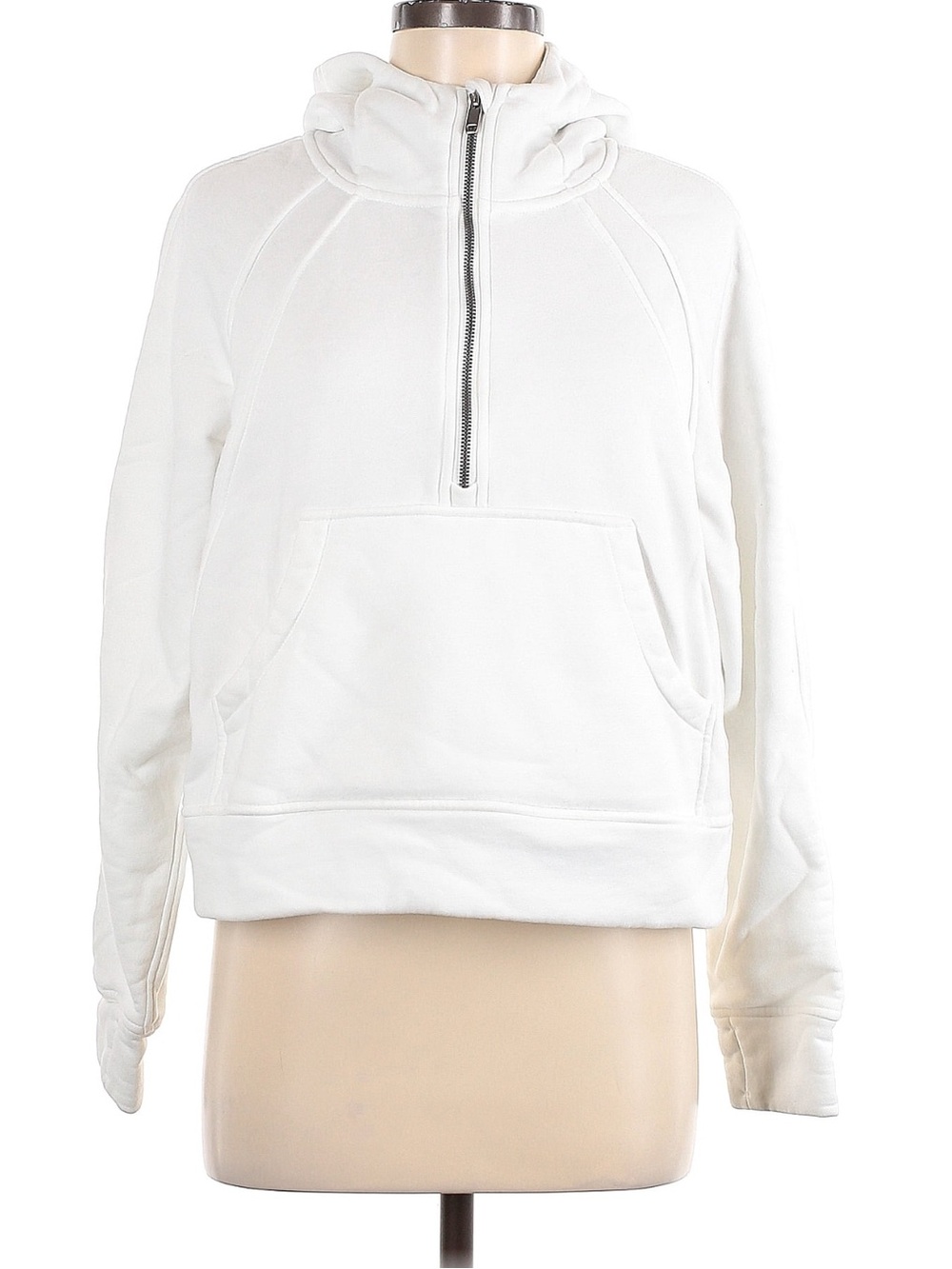 Cropped Half Zip Hoodie White Fleece Pullover Athleisure Sweatshirt M